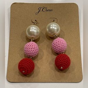 NEW J CREW LARGE BEADS WHITE PINK RED EARRINGS